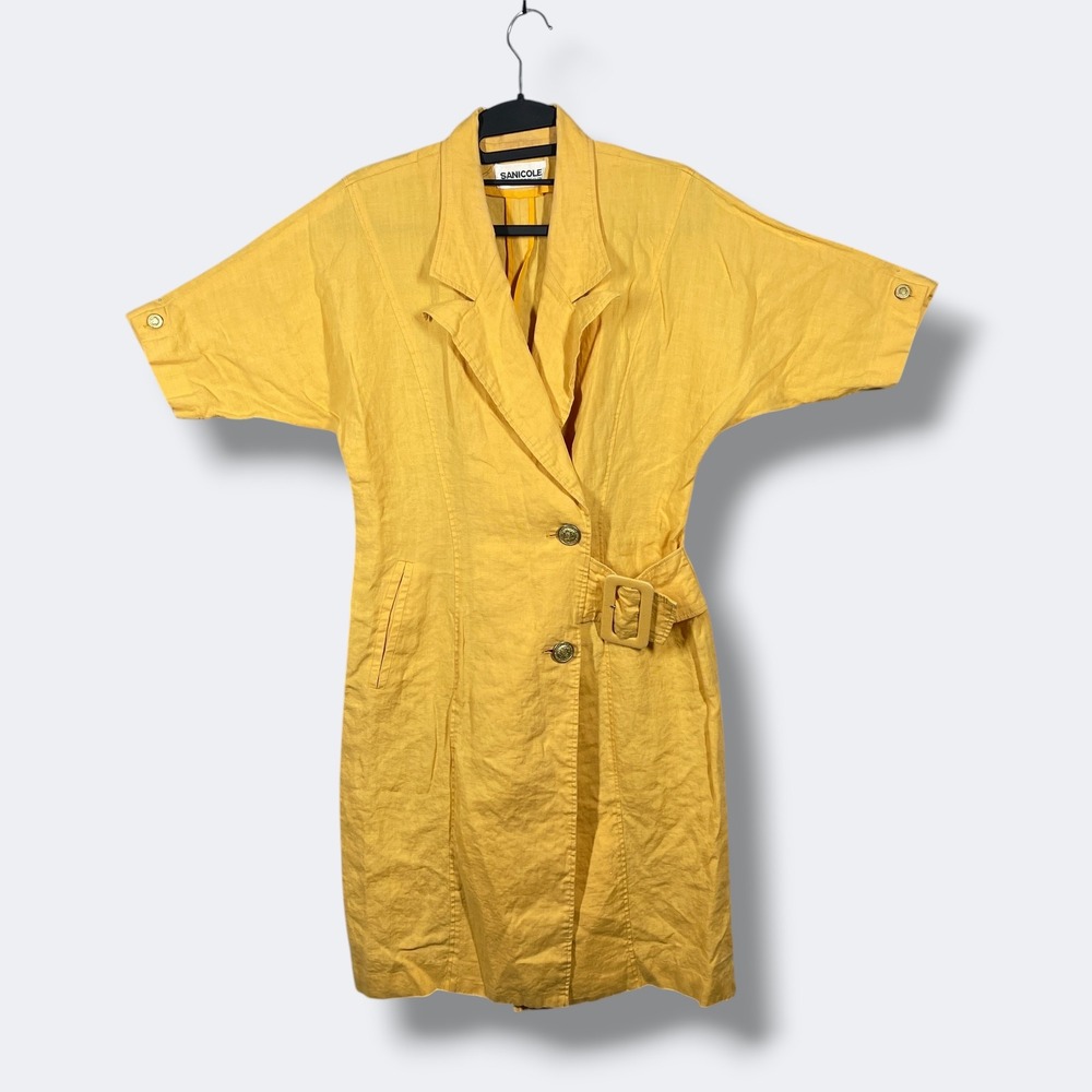 Sanicole s/s‎ Belted Midi Blazer Dress Womens M Yellow Linen Minimalist Retro